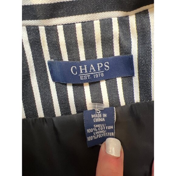 Chaps Jacket Blazer 3/4 Sleeve Spit Cuff Black White Stripe Button Jacket Small - Picture 5 of 6